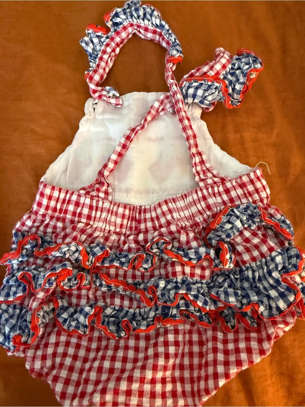lol Cactus Red Gingham Baby Romper with Embroidered American Flags